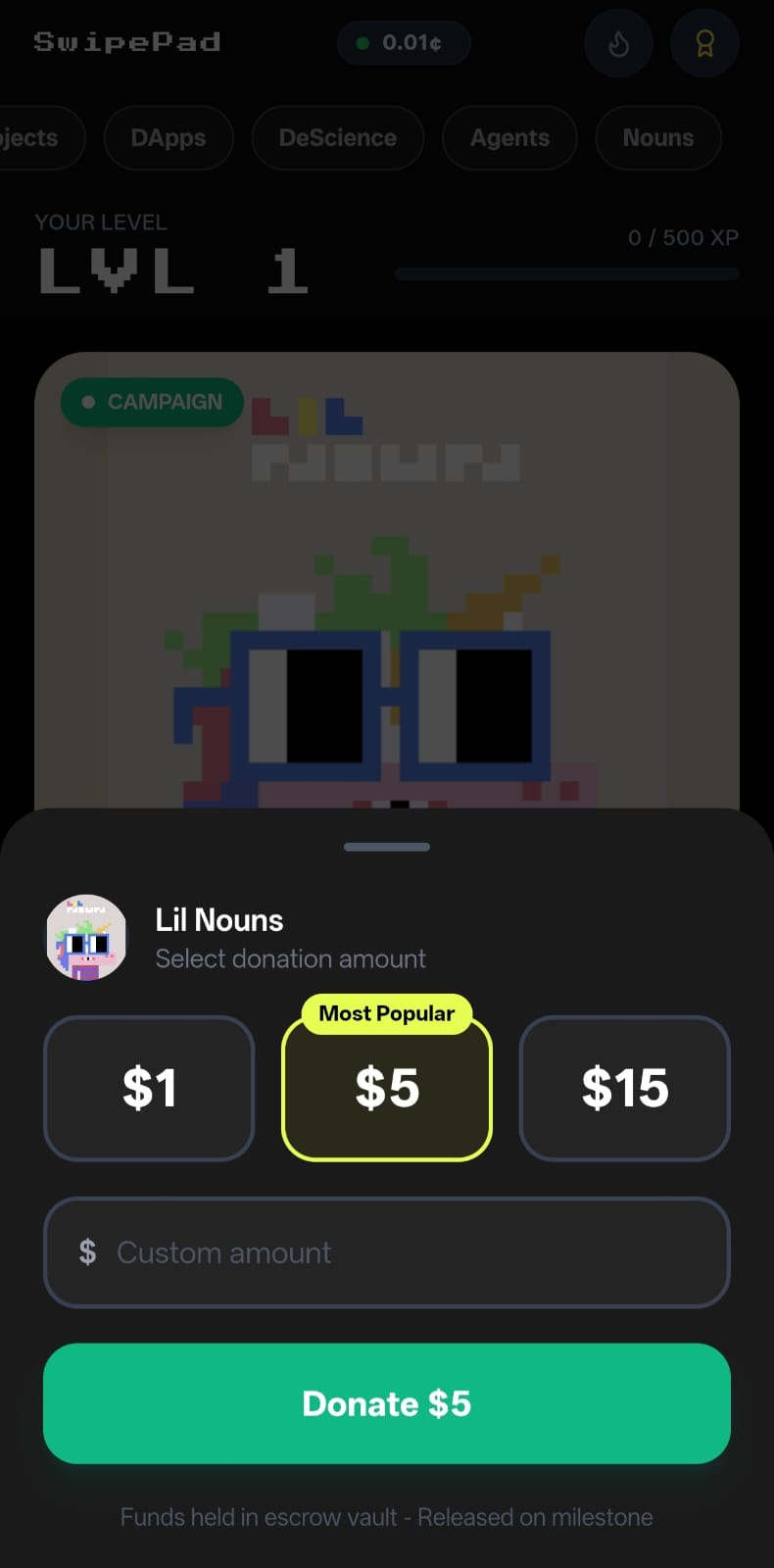 Lil Nouns Vault — Donate UI
